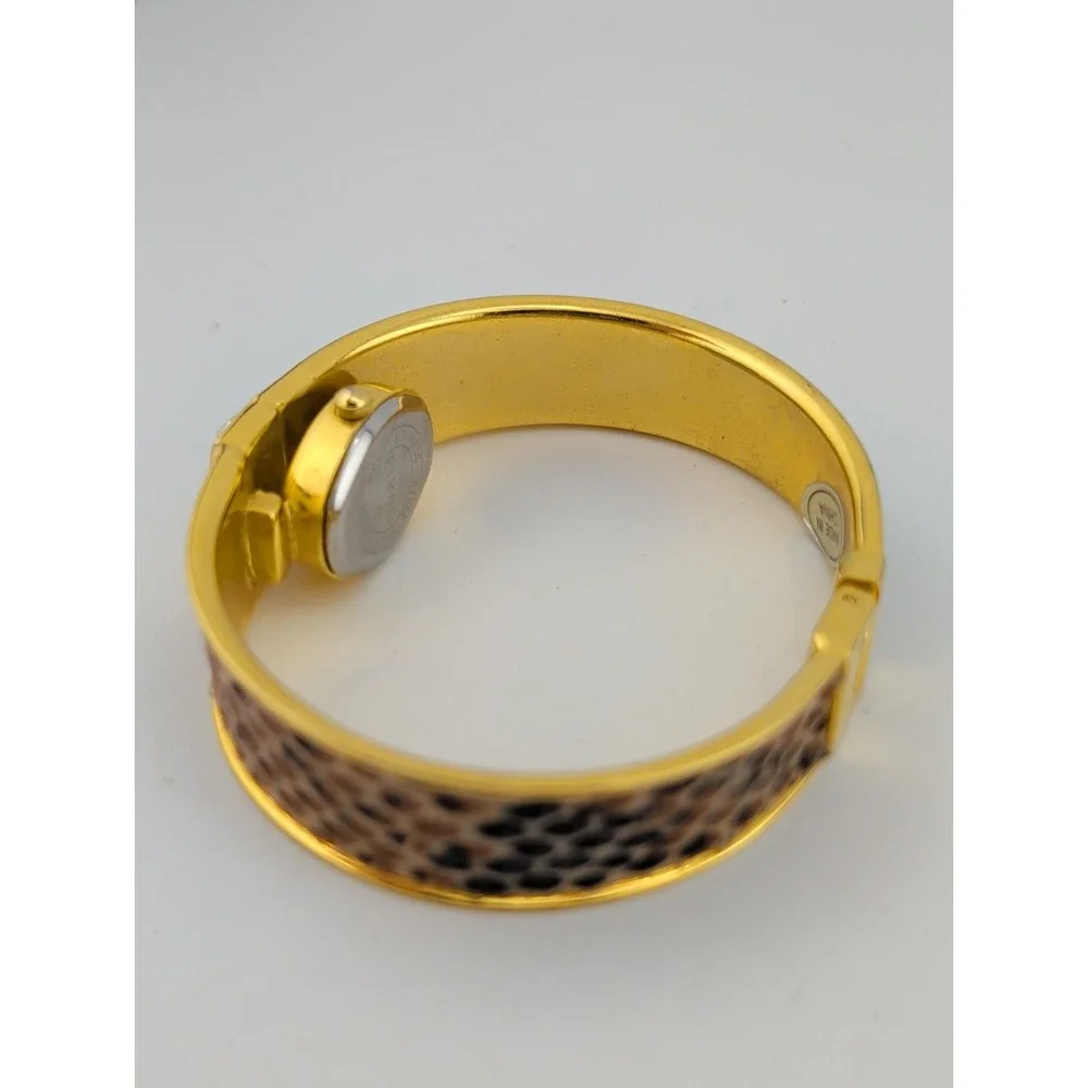 Eikon Women Watch 17mm Hidden Dial Gold Case Snakeskin Cuff 6.5